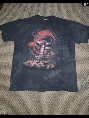 The Mountain Black Tie-Dye Tee with Red Dragon Graphic - Men